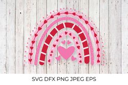 Red Pink Heart Rainbow SVG. Cute Valentines clipart