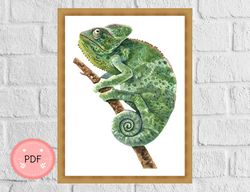 Chameleon Cross Stitch Pattern , Pdf , Instant Download , Animal X Stitch Chart ,Watercolor