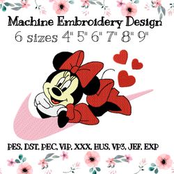 Minnie mouse on swoosh nike embroidery design