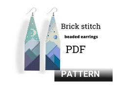 Moon sun Beaded earrings PATTERN for brick stitch with fringe - Night sky - Mountains pattern