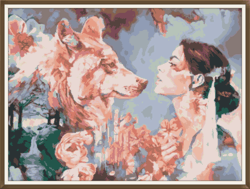 PDF Cross Stitch Pattern - Fantasy - Woman and Bear 009