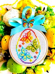 RAINBOW BUTTERFLIES EASTER EGG Ornament cross stitch pattern PDF by CrossStitchingForFun Instant Download