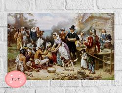 Cross Stitch Pattern , Thanksgiving ,The First Thanksgiving ,Pdf ,Instant Download , American History ,Native American
