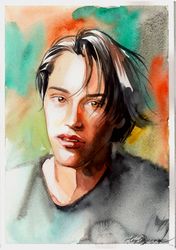 Original Painting Keanu Reeves Portrait Handsome Man Portrait Beautiful Boy Painting Young Man Painting Wall Art