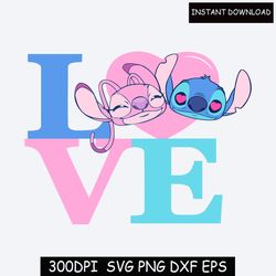 Stitch and Angel svg Layered svg Heart Love svg, Layered by colors svg, Vinyl Cut Files, Valentines Day Sign SVG