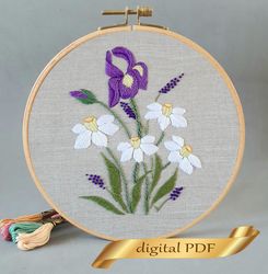 Irises and daffodils pattern pdf embroidery, Easy embroidery DIY