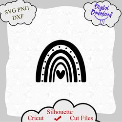 Boho Rainbow SVG, Rainbow Clipart, Rainbow with Heart Cut File, Digital Download, Cricut, Silhouette Cut File