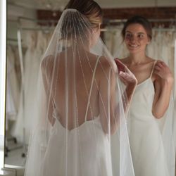 Wedding veil with sequins | Chapel length one tier veil with unique design
