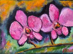 Original Oil Painting Orchids Artwork Flowers Art Original Canvas Art Small Painting Size 7by 9 in