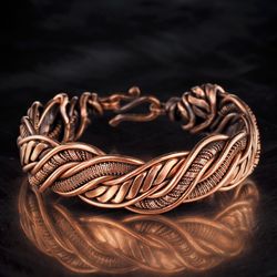 Unique handmade copper wire wrapped bracelet for woman, Woven wire copper jewelry, 7th 22nd Anniversary gift for her