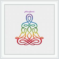 Cross stitch pattern silhouette Yoga contour rainbow East India meditation chakras aura counted crossstitch patterns PDF