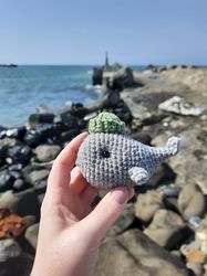 Stuffed Whale plushie toy. Farmhouse decor. Gift for best friend. Miniature Gray whale animal car accessory gift.