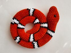 Orange plush snake lovers. Crochet snake. Plush snake toy. Queen snake. Gift for her