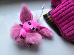 Miniature pink Fennec Fox, fabric keychain ,kawaii fox, fox plush