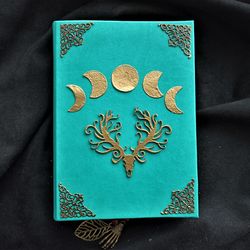 Skull grimoire Triple goddess spell book Custom book of shadow handmade antique paper mint Grimoire text book new witch