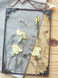 Pressed Flower in glass flower painting DIY Vintage panel carnation dried pressed Flowers in Glass dried flower