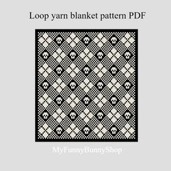 Loop yarn Finger knitted Buffalo Plaid Rhombus Skulls blanket pattern PDF Download