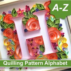 Quilling letter pattern A-Z, Template floral alphabet, quilling pattern flower letter, quilling monogram pattern