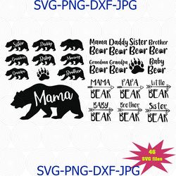 bear family svg, bundle mama bear, papa bear, brother bear, sister bear svg, bear family shirt design svg dxf png clipar
