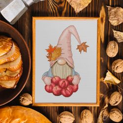 Fall Gnome, Cross Stitch Pattern, Modern Cross Stitch, Thanksgiving Gnome, Autumn Cross Stitch
