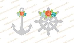 Floral anchor svg Wheel floral svg Anchor clipart Whell clipart Anchor png Whell png Anchor wheel flowers svg