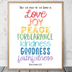 The Fruit Of The Spirit Is Love Joy Peace, Galatians 5:22, Bible Verse Printable Art, Scripture Prints, Christian Gifts