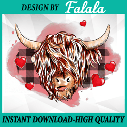 Valentine Highland Cow Heart PNG, Buffalo Plaid Cow Lover Farmer  PNG Valentine's Day Png, Digital download