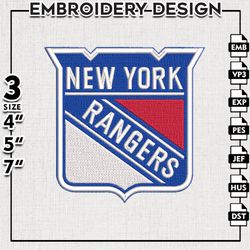 New York Rangers Embroidery file, NHL Embroidery Designs, Hockey Team, Machine Embroidery Design, Digital Download