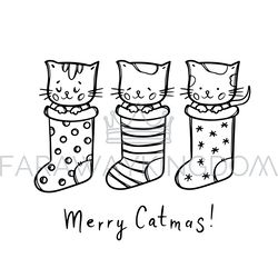 CAT CHRISTMAS COLORING PAGE New Year Vector Illustration