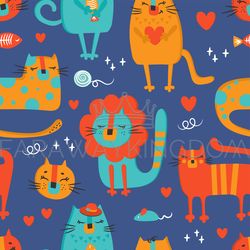 cat cloth hand drawn seamless pattern vector illustration