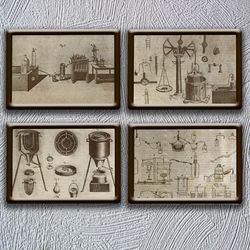 Digital  steampunk wall posters medieval  drawings alchemical equipment