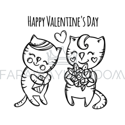 CAT GIVES FLOWERS Valentine Day Cartoon Vector Illustration Set