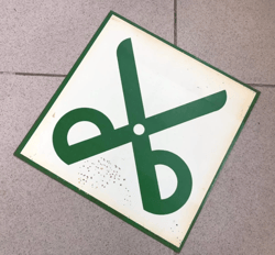 Vintage scissors plaque sign green white, Tailor workroom shcool classroom door plate USSR