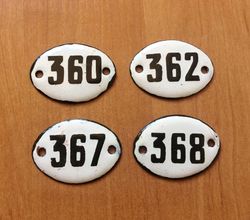 Address vintage enamel metal door number sign: 360 362 367 368