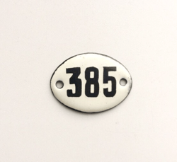 Small enamel metal 385 address number sign vintage