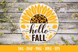 Hello fall round sign SVG. Sunflower leopard. Autumn decor