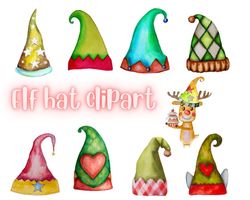 Elf Hat Clipart: Watercolor Elf Hat PNG for Christmas Designs (Commercial Use)