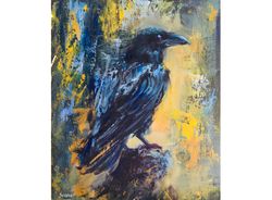 Bird Printable Art Painting Blue Birds Artwork Gift Bird yellow blue Crow Bird