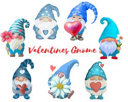 Valentines Gnome Clipart: Watercolor Valentine Gnomes PNG for Valentine's Day Designs (Commercial Use)