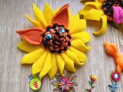 Fun textile brooch fox sunflower ,large flower brooch ,kawaii fox