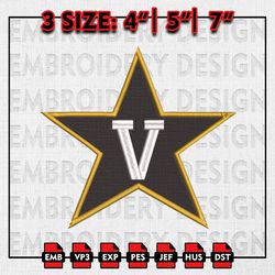 Vanderbilt Commodores Football Team Embroidery file, NCAAF teams Embroidery Designs, College Football, Machine Embroider
