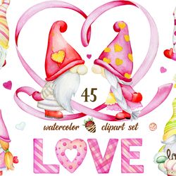 About Valentine's Day Gnomes Watercolor PNG Graphic