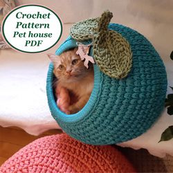 Cat house Apple crochet pattern Digital Instruction Manual PDF Format with video Pet furniture Handmade cat lover gift
