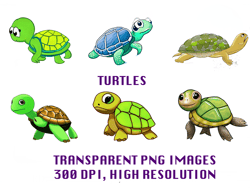 Cute Watercolor Turtle Clipart Set - Adorable Animals with Transparent Background for Commercial Use (PNG Format)