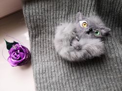 Textile brooch mini cat , symbol of 2023 , cute cat pin , kitty plush , kawaii plush