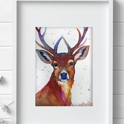 Deer watercolor, animal painting, original art, wild animal watercolor original painting by Anne Gorywine