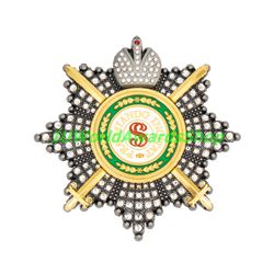 Star of the Order of St. Stanislaus with rhinestones with a crown and swords. Russian empire. Copy