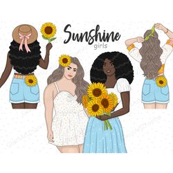 Sunflower Girl Clipart | Summer Woman Illustration