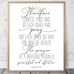 Confess Your Sins To Each Other And Pray, James 5:16, Nursery Bible Verse Printable Wall Art, Scripture Print, Christian