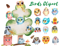Woodland Little Animals Watercolor Clipart: Cute Bear, Fox, Owl, and Squirrel Illustrations in PNG Format for Creative P